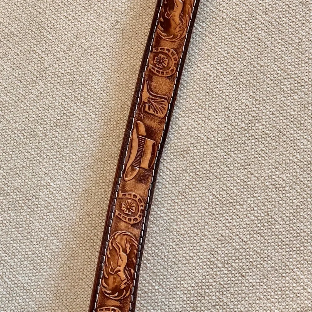 Texas Gold Western Tooled Leather Belt Cowboy Horse Boots Hat Size 18
